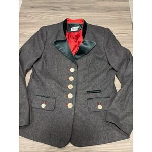 Gray Wool Blazer Women 8-10 Winter Dress Coat Silver Buttons Velvet Collar Lined